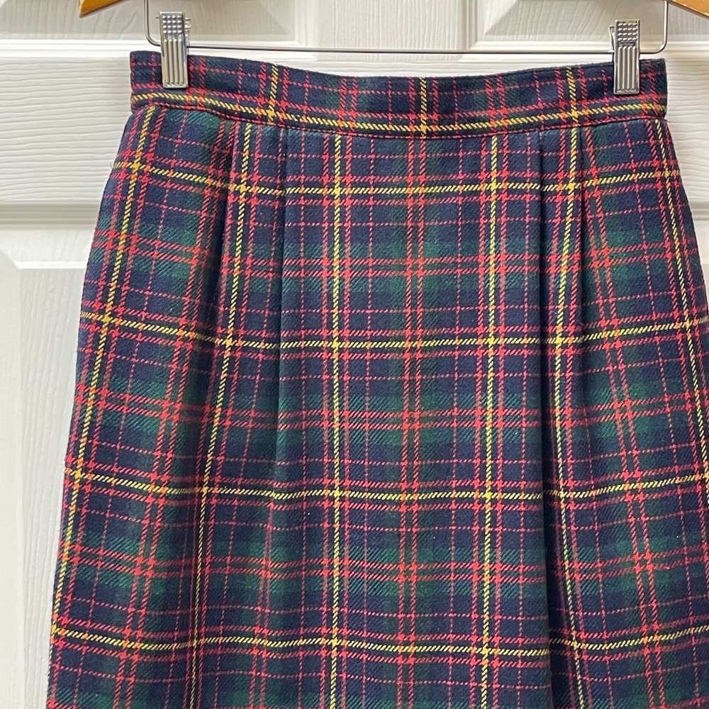 Vintage 80's Leslie Fay‎ Women's Sz 10 Red Tartan Plaid Zip Pencil Skirt